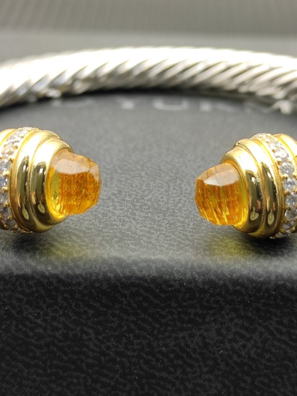 David Yurman—Silver—7mm Bracelet with Gold End Caps Set with Yellow Diamonds - Picture 8 of 8